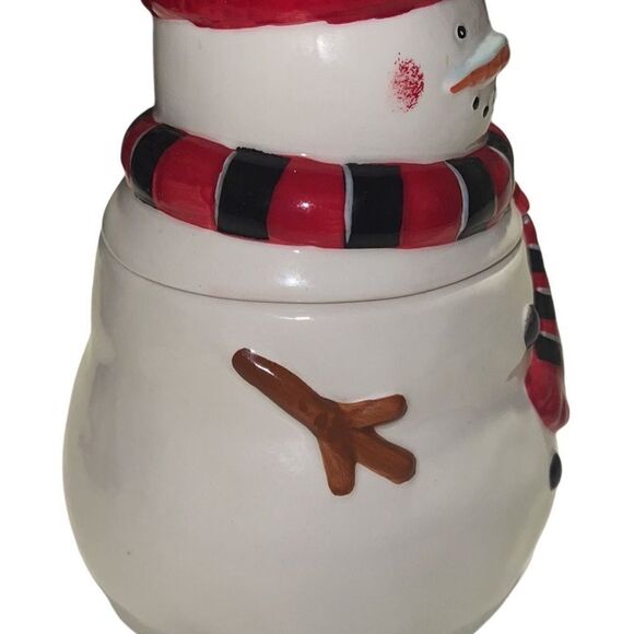 Pier 1 Import Ceramic Snowman with Scarf Christmas Hand Painted Cookie Jar - Picture 5 of 12
